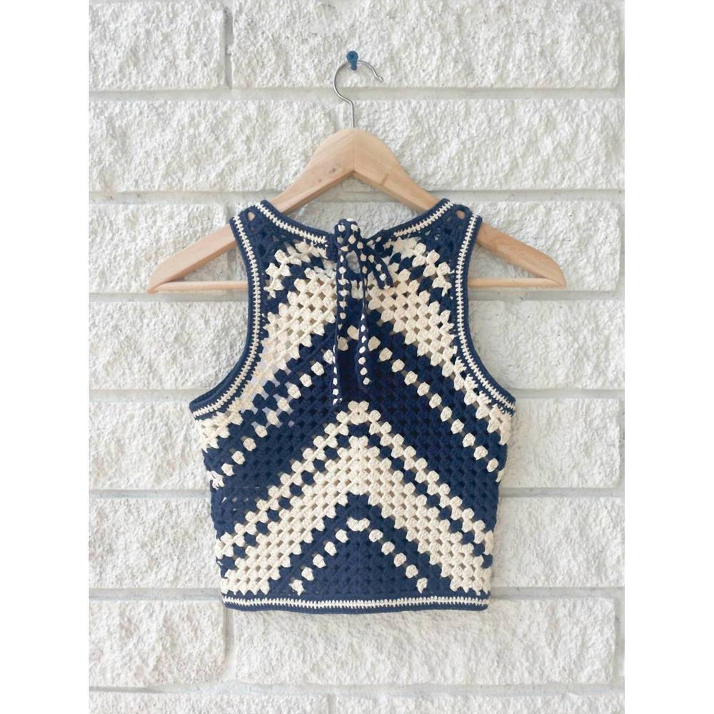 NEW ZIMMERMANN chintz hand crochet tank in cream/navy - Picture 4 of 4